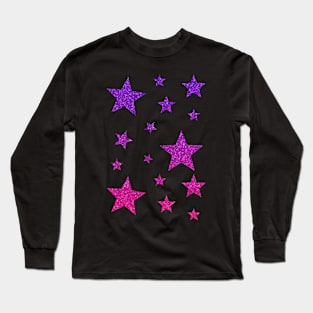 Purple Pink Ombre Faux Glitter Stars Long Sleeve T-Shirt